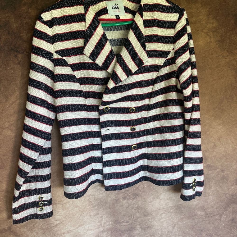 CAbi Love Carol Collection Navy Red and White Striped Blazer Tailored Fit